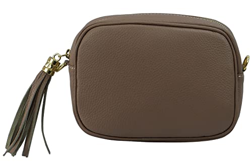 SH Leder Echtleder Umhängetasche mittel kleine Tasche Abendtasche Clutch Crossbody Bag Messenger Handtasche mit Reißverschluss 21x15cm Chiara G209 (Dunkeltaupe) von SH Leder