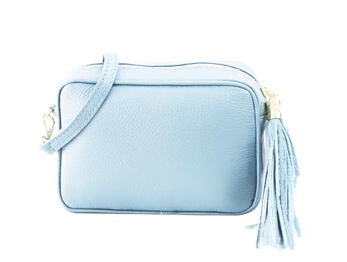 SH Leder Echtleder Umhängetasche mittel kleine Tasche Abendtasche Clutch Crossbody Bag Messenger Handtasche mit Reißverschluss 21x15cm Chiara G209 (Hellblau) von SH Leder