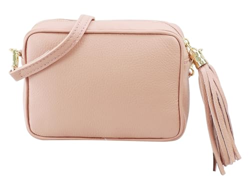 SH Leder Echtleder Umhängetasche mittel kleine Tasche Abendtasche Clutch Crossbody Bag Messenger Handtasche mit Reißverschluss 21x15cm Chiara G209 (Hellrosa) von SH Leder