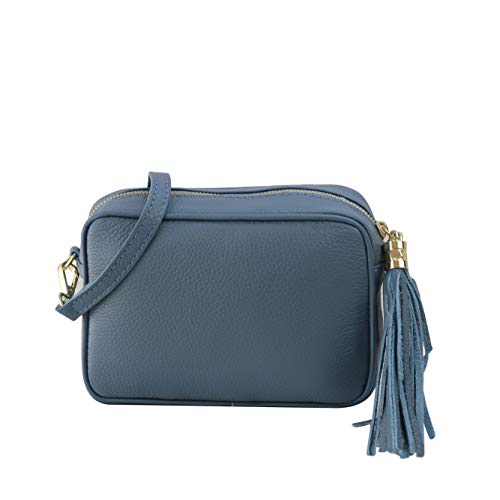 SH Leder Echtleder Umhängetasche mittel kleine Tasche Abendtasche Clutch Crossbody Bag Messenger Handtasche mit Reißverschluss 21x15cm Chiara G209 (Jeans Blau) von SH Leder