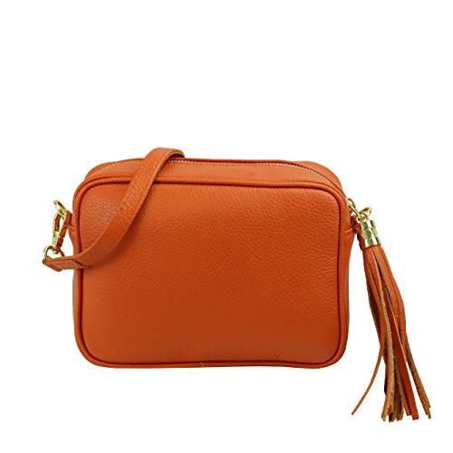 SH Leder Echtleder Umhängetasche mittel kleine Tasche Abendtasche Clutch Crossbody Bag Messenger Handtasche mit Reißverschluss 21x15cm Chiara G209 (Orange) von SH Leder