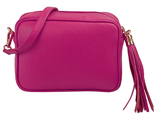 SH Leder Echtleder Umhängetasche mittel kleine Tasche Abendtasche Clutch Crossbody Bag Messenger Handtasche mit Reißverschluss 21x15cm Chiara G209 (Pink) von SH Leder