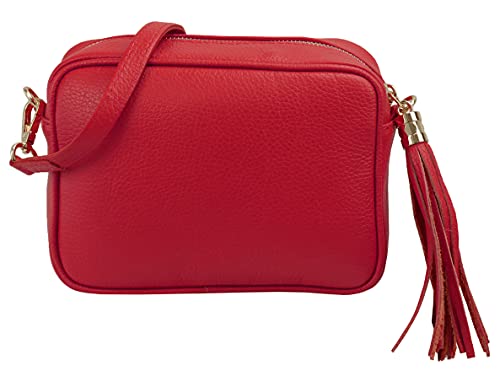 SH Leder Echtleder Umhängetasche mittel kleine Tasche Abendtasche Clutch Crossbody Bag Messenger Handtasche mit Reißverschluss 21x15cm Chiara G209 (Rot) von SH Leder