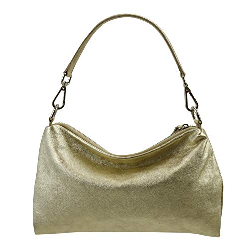SH Leder Echtleder Umhängetasche mittelgroße schultertasche Abendtasche Clutch Crossbody Bag Messenger Handtasche mit Reißverschluss 33x20cm Lovelin G393 (Gold) von SH Leder