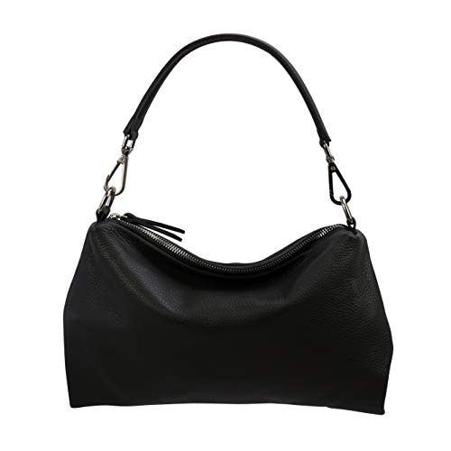 SH Leder Echtleder Umhängetasche mittelgroße schultertasche Abendtasche Clutch Crossbody Bag Messenger Handtasche mit Reißverschluss 33x20cm Lovelin G393 (Schwarz) von SH Leder