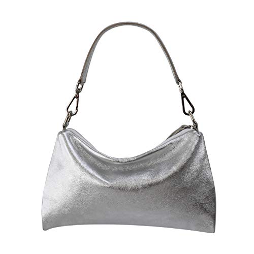 SH Leder Echtleder Umhängetasche mittelgroße schultertasche Abendtasche Clutch Crossbody Bag Messenger Handtasche mit Reißverschluss 33x20cm Lovelin G393 (Silber) von SH Leder