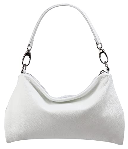 SH Leder Echtleder Umhängetasche mittelgroße schultertasche Abendtasche Clutch Crossbody Bag Messenger Handtasche mit Reißverschluss 33x20cm Lovelin G393 (Weiss) von SH Leder