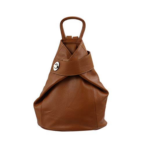 SH Leder Leichter echt Leder Damenrucksack CityRucksack Daypack Frauen Rucksack in Genarbt Rindleder 29x34cm Pamela G2517 (Cognac) von SH Leder