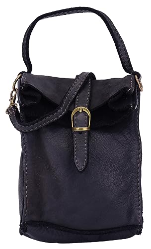 SH Leder Vintage Damen Handytasche Umhängetasche Multifunktion Handtasche Schultertasche aus Premium Rindsleder Echtleder Verstellbarer Schultergurt Handy bis 7 Zoll 14x18cm Nina G434 (Dunkelblau) von SH Leder