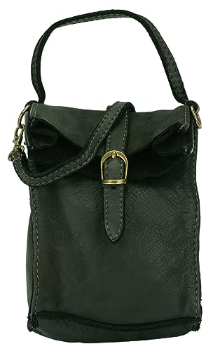 SH Leder Vintage Damen Handytasche Umhängetasche Multifunktion Handtasche Schultertasche aus Premium Rindsleder Echtleder Verstellbarer Schultergurt Handy bis 7 Zoll 14x18cm Nina G434 (Dunkelgrün) von SH Leder