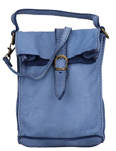 SH Leder Vintage Damen Handytasche Umhängetasche Multifunktion Handtasche Schultertasche aus Premium Rindsleder Echtleder Verstellbarer Schultergurt Handy bis 7 Zoll 14x18cm Nina G434 (Jeansblau) von SH Leder