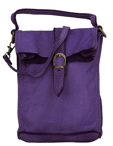 SH Leder Vintage Damen Handytasche Umhängetasche Multifunktion Handtasche Schultertasche aus Premium Rindsleder Echtleder Verstellbarer Schultergurt Handy bis 7 Zoll 14x18cm Nina G434 (Lila) von SH Leder