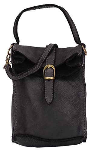 SH Leder Vintage Damen Handytasche Umhängetasche Multifunktion Handtasche Schultertasche aus Premium Rindsleder Echtleder Verstellbarer Schultergurt Handy bis 7 Zoll 14x18cm Nina G434 (Schwarz) von SH Leder