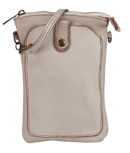 SH Leder Vintage Damen Handytasche Umhängetasche Multifunktion Handtasche Schultertasche aus Premium Rindsleder Echtleder Verstellbarer Schultergurt Handy bis 7.2 Zoll 14x19cm Amy G416 (Beige) von SH Leder