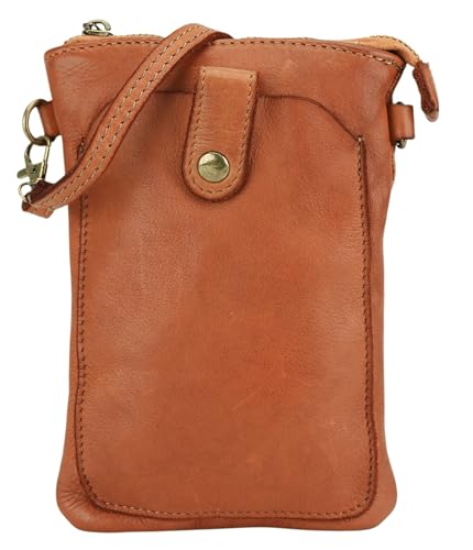 SH Leder Vintage Damen Handytasche Umhängetasche Multifunktion Handtasche Schultertasche aus Premium Rindsleder Echtleder Verstellbarer Schultergurt Handy bis 7.2 Zoll 14x19cm Amy G416 (Cognac) von SH Leder