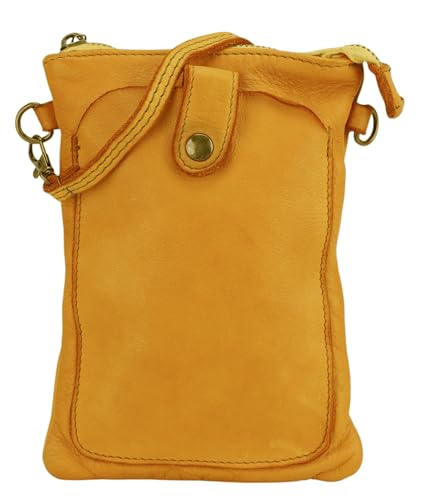 SH Leder Vintage Damen Handytasche Umhängetasche Multifunktion Handtasche Schultertasche aus Premium Rindsleder Echtleder Verstellbarer Schultergurt Handy bis 7.2 Zoll 14x19cm Amy G416 (Gelb) von SH Leder