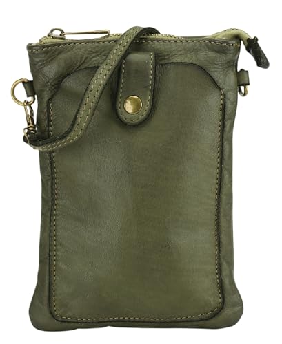 SH Leder Vintage Damen Handytasche Umhängetasche Multifunktion Handtasche Schultertasche aus Premium Rindsleder Echtleder Verstellbarer Schultergurt Handy bis 7.2 Zoll 14x19cm Amy G416 (Olivgrün) von SH Leder