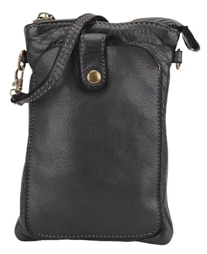 SH Leder Vintage Damen Handytasche Umhängetasche Multifunktion Handtasche Schultertasche aus Premium Rindsleder Echtleder Verstellbarer Schultergurt Handy bis 7.2 Zoll 14x19cm Amy G416 (Schwarz) von SH Leder