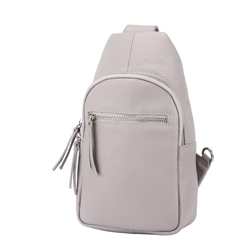 SH Leder echt Leder Damen Brusttasche Rucksack für Festival Reise mittelgross Hüfttasche Crossbody Bag Verstellbarer welchsellbar Schultergurt Frauen Ledertasche 17x28cm Taylor G662 (Hellgrau) von SH Leder