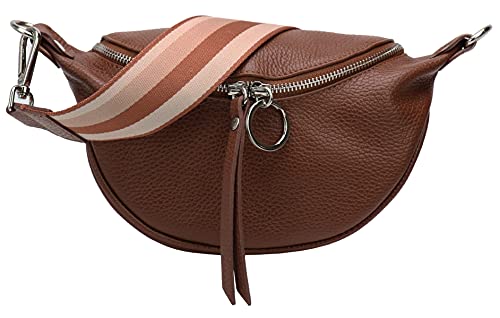 SH Leder echt Leder Damen Brusttasche für Festival Reise Kleine Hüfttasche Crossbody Frauen mit Stoff Taschengurt 25x13cm Ella G498 (Braun) von SH Leder