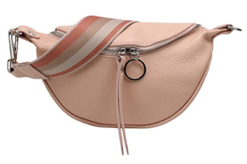 SH Leder echt Leder Damen Brusttasche für Festival Reise Kleine Hüfttasche Crossbody Frauen mit Stoff Taschengurt 25x13cm Ella G498 (Hellrosa) von SH Leder