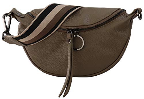 SH Leder echt Leder Damen Brusttasche für Festival Reise Kleine Hüfttasche Crossbody Frauen mit Stoff Taschengurt 25x13cm Ella G498 (Dunkeltaupe) von SH Leder