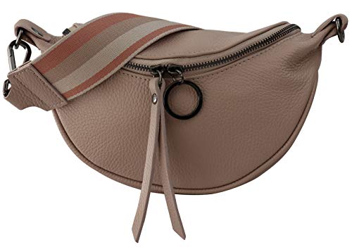 SH Leder echt Leder Damen Brusttasche für Festival Reise Kleine Hüfttasche Crossbody Frauen mit Stoff Taschengurt 25x13cm Ella G498 (Nude) von SH Leder