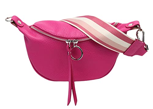 SH Leder echt Leder Damen Brusttasche für Festival Reise Kleine Hüfttasche Crossbody Frauen mit stoff Taschengurt 25x13cm Ella G498 (Pink) von SH Leder