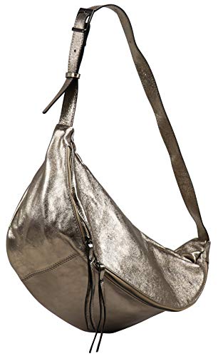 SH Leder echt Leder Damen Unisex Brusttasche für Festival Reise Gross Hüfttasche Crossbody Bag Frauen Ledertasche 49x28cm Daniela G768 (Bronze Metallic) von SH Leder