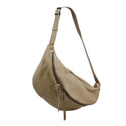 SH Leder echt Leder Damen Unisex Brusttasche für Festival Reise Gross Hüfttasche Crossbody Bag Frauen Ledertasche 49x28cm Daniela G768 (Hell Taupe (Sand)) von SH Leder