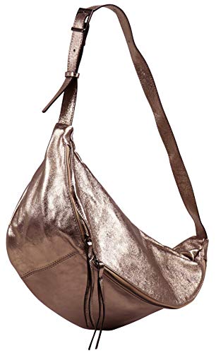 SH Leder echt Leder Damen Unisex Brusttasche für Festival Reise XXL Gross Hüfttasche Crossbody Bag Frauen Ledertasche 49x28cm Daniela G768 (Rose Gold) von SH Leder