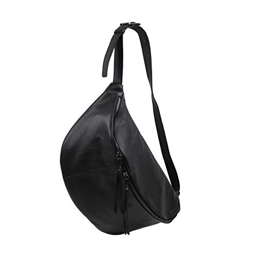 SH Leder echt Leder Damen Unisex Brusttasche für Festival Reise XXL Gross Hüfttasche Crossbody Bag Frauen Ledertasche 49x28cm Daniela G768 (Schwarz) von SH Leder