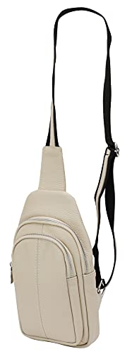 SH Leder echt Leder Damen unisex Brusttasche für Festival Reise mittelgross Hüfttasche Crossbody Bag Frauen Ledertasche 16x29cm Anita G545 (Beige) von SH Leder