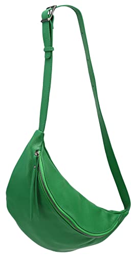 SH Leder echt Leder Damen Unisex Brusttasche für Festival Reise mittelgross Hüfttasche Crossbody Bag Frauen Ledertasche 37x21cm Fania G697 (Blattgrün) von SH Leder