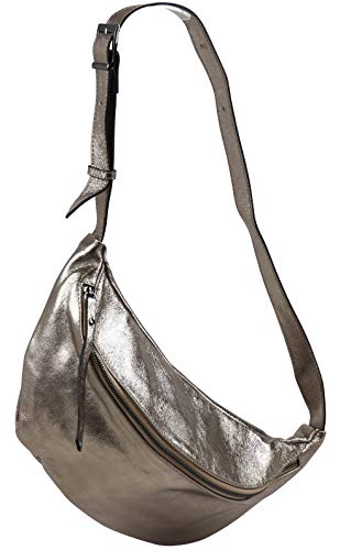 SH Leder echt Leder Damen Unisex Brusttasche für Festival Reise mittelgross Hüfttasche Crossbody Bag Frauen Ledertasche 37x21cm Fania G697 (Bronze Metallic) von SH Leder