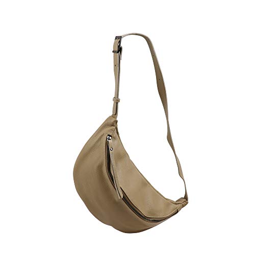 SH Leder echt Leder Damen Unisex Brusttasche für Festival Reise mittelgross Hüfttasche Crossbody Bag Frauen Ledertasche 37x21cm Fania G697 (Helltaupe) von SH Leder