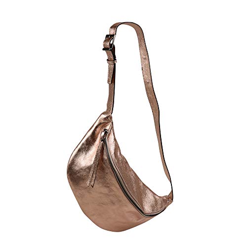 SH Leder echt Leder Damen Unisex Brusttasche für Festival Reise mittelgross Hüfttasche Crossbody Bag Frauen Ledertasche 37x21cm Fania G697 (Rose Gold) von SH Leder