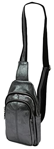 SH Leder echt Leder Damen Unisex Brusttasche für Festival Reise mittelgross Hüfttasche Crossbody Bag Stylish Ledertasche 16x29cm Anita G545 (Anthrazit Metallic) von SH Leder