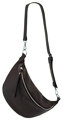 SH Leder echt Leder Damen Unisex Brusttasche für Festival Reise mittelgross Hüfttasche Crossbody Bag Verstellbarer welchsellbar Schultergurt Frauen Ledertasche 37x21cm Greta G747 (Dunkelbraun) von SH Leder