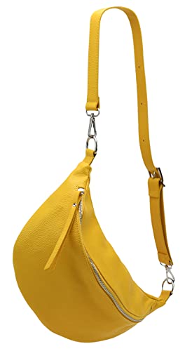 SH Leder echt Leder Damen Unisex Brusttasche für Festival Reise mittelgross Hüfttasche Crossbody Bag Verstellbarer welchsellbar Schultergurt Frauen Ledertasche 37x21cm Greta G747 (GELB) von SH Leder