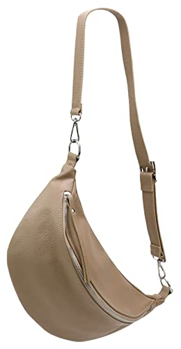 SH Leder echt Leder Damen Unisex Brusttasche für Festival Reise mittelgross Hüfttasche Crossbody Bag Verstellbarer welchsellbar Schultergurt Frauen Ledertasche 37x21cm Greta G747 (Helltaupe) von SH Leder