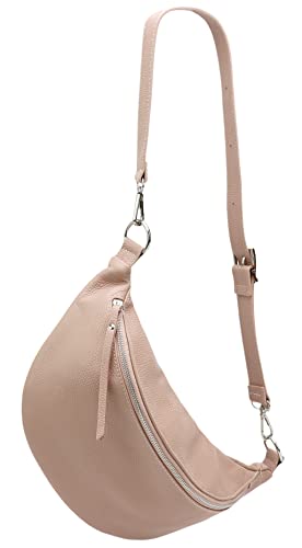 SH Leder echt Leder Damen Unisex Brusttasche für Festival Reise mittelgross Hüfttasche Crossbody Bag Verstellbarer welchsellbar Schultergurt Frauen Ledertasche 37x21cm Greta G747 (Nude) von SH Leder