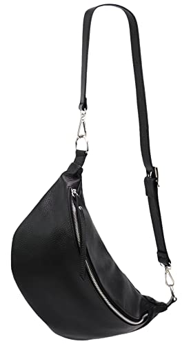 SH Leder echt Leder Damen Unisex Brusttasche für Festival Reise mittelgross Hüfttasche Crossbody Bag Verstellbarer welchsellbar Schultergurt Frauen Ledertasche 37x21cm Greta G747 (Schwarz) von SH Leder