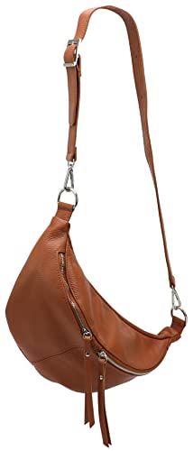 SH Leder echt Leder Damen stylisch Hüfttasche Bauchtasche Brusttasche für Festival Reise Große elegant Crossbody Bag Verstellbarer welchsellbar Schultergurt 37x21cm INA G676 (Dunkel Cognac, L) von SH Leder