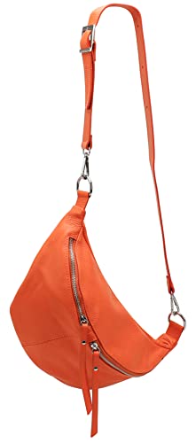 SH Leder echt Leder Damen stylisch Hüfttasche Bauchtasche Brusttasche für Festival Reise Große elegant Crossbody Bag Verstellbarer welchsellbar Schultergurt 37x21cm INA G676 (Orange, L) von SH Leder