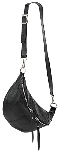 SH Leder echt Leder Damen stylisch Hüfttasche Bauchtasche Brusttasche für Festival Reise Große elegant Crossbody Bag Verstellbarer welchsellbar Schultergurt 37x21cm INA G676 (Schwarz Metallic, L) von SH Leder