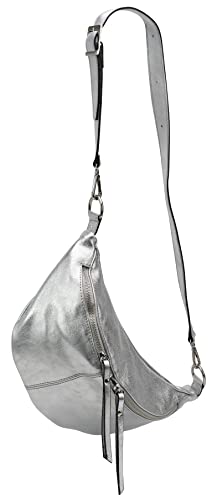 SH Leder echt Leder Damen stylisch Hüfttasche Bauchtasche Brusttasche für Festival Reise Große elegant Crossbody Bag Verstellbarer welchsellbar Schultergurt 37x21cm INA G676 (Silber, L) von SH Leder