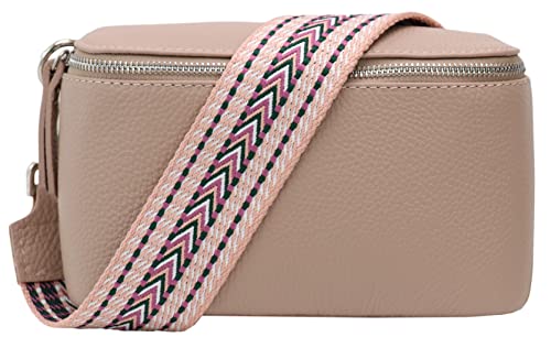 SH Leder echt Leder Damen stylisch Hüfttasche Brusttasche für Alltag Reise Festival Bauchtasche elegant Crossbody Bag Verstellbarer welchsellbar Schultergurt 22x13cm Helena G494 (Nude, M) von SH Leder