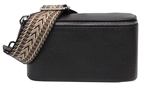 SH Leder echt Leder Damen stylisch Hüfttasche Brusttasche für Alltag Reise Festival Bauchtasche elegant Crossbody Bag Verstellbarer welchsellbar Schultergurt 22x13cm Helena G494 (Schwarz, M) von SH Leder