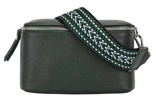 SH Leder echt Leder Damen stylisch Hüfttasche Brusttasche für Alltag Reise Festival Bauchtasche elegant Crossbody mit Verstellbarer welchsellbar Stoff Schultergurt 22x13cm Helena G494 (Dunkelgrün, M) von SH Leder